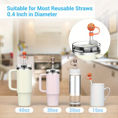 4pcs Straw Tip Cover Cap for Stanley Cup Football Basketball Reusable Straws