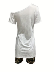 Patchwork Casual Two piece Set T shirt & Slim Shorts Outfits