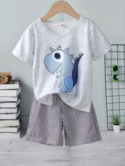 Boys Dinosaur Graphic T-shirt & Striped Shorts Set