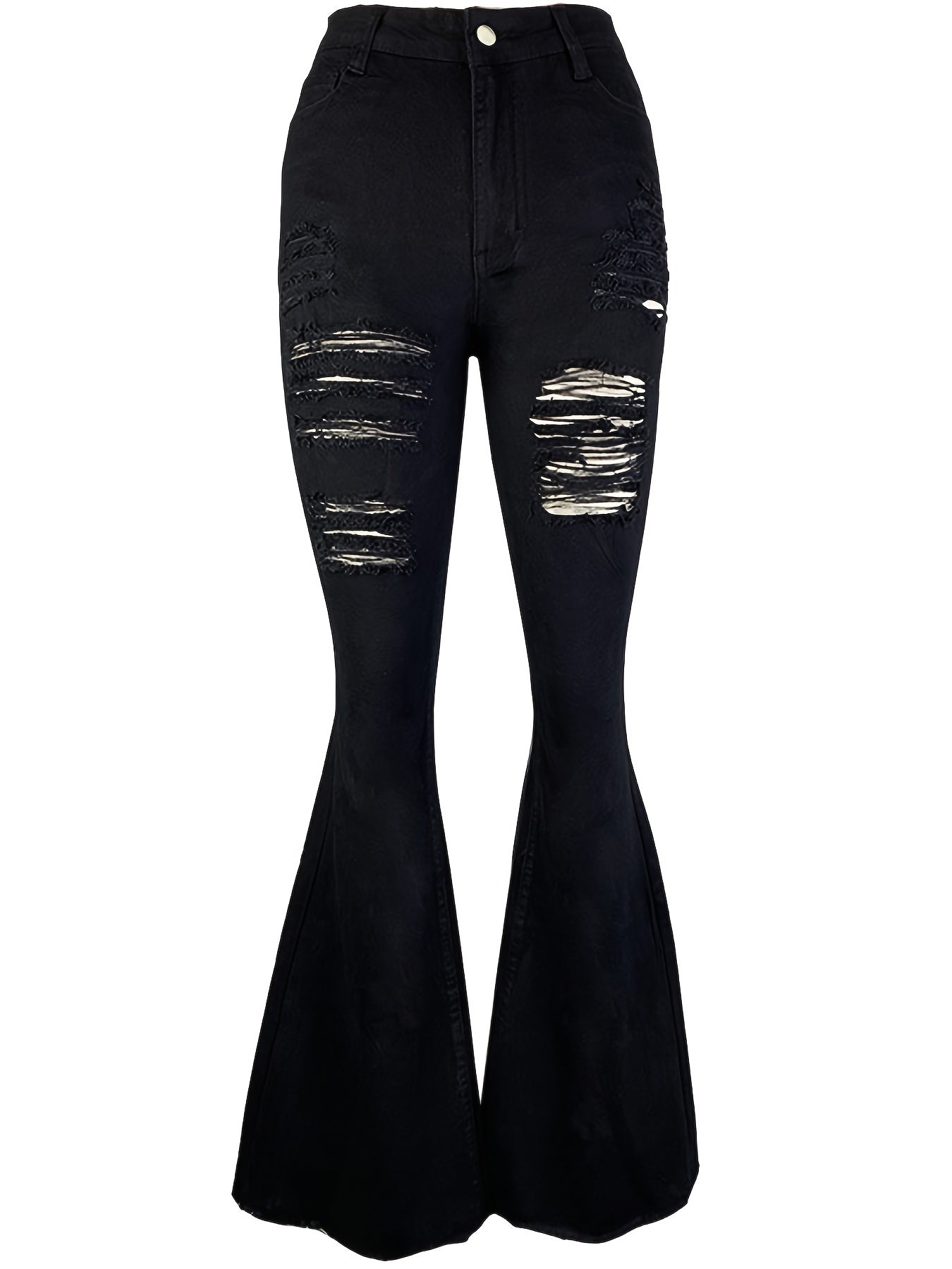 High Waist Ripped Skinny Jeans Distressed Wide Leg Denim Pants