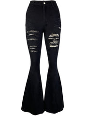 High Waist Ripped Skinny Jeans Distressed Wide Leg Denim Pants