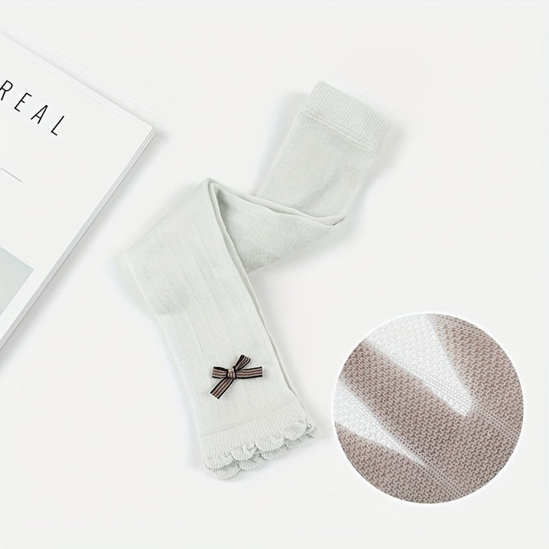 Girls Kids Pantyhose Light Grey Mesh Bowknot Decor Lace Tights Leggings Pants