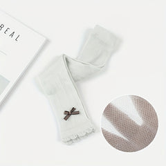Girls Kids Pantyhose Light Grey Mesh Bowknot Decor Lace Tights Leggings Pants