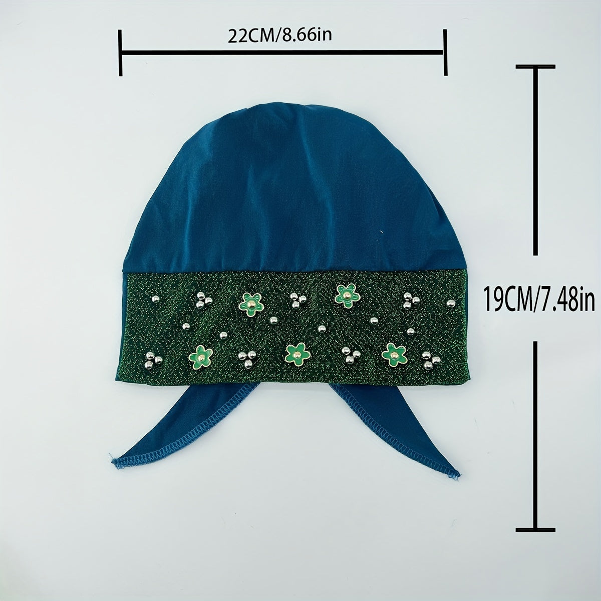 Flower Decor Glitter Turban Block Head Wraps Beanie Ramadan Hijab Hat