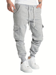 Men's Drawstring Fleece Cargo Pants Loose Jogger Pants