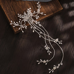 Bridal Hair Comb Rhinestone Flower Headpiece Chain Golden Silver
