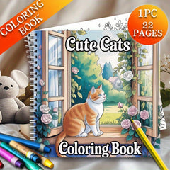 Spiral Coil Cat Coloring Book 22 Pages Thick Paper Adult Anxiety Relief Activity