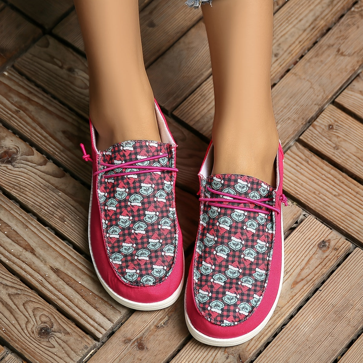 Funny Christmas Print Canvas Slip-On Shoes