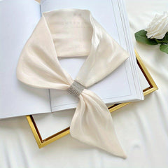 Skinny Satin Ribbon Neckerchief with Rhinestone Knot Decor