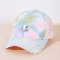 Pink Gradient Tie Dye Print Baseball Cap Bear Decor Dad Hat