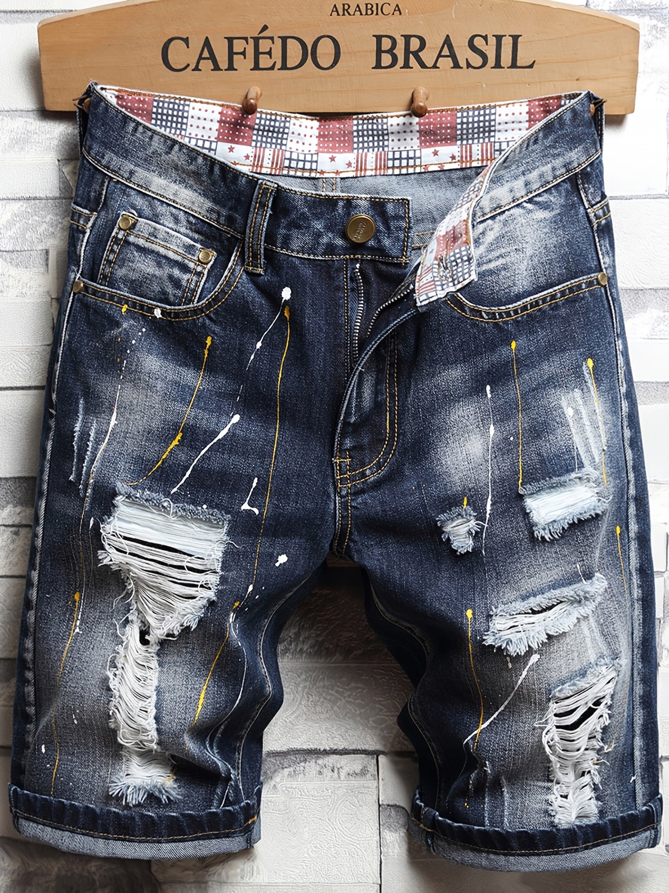 Men's Distressed Denim Shorts Casual Fit Ripped Jeans for Summer