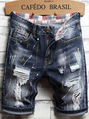 Men's Distressed Denim Shorts Casual Fit Ripped Jeans for Summer
