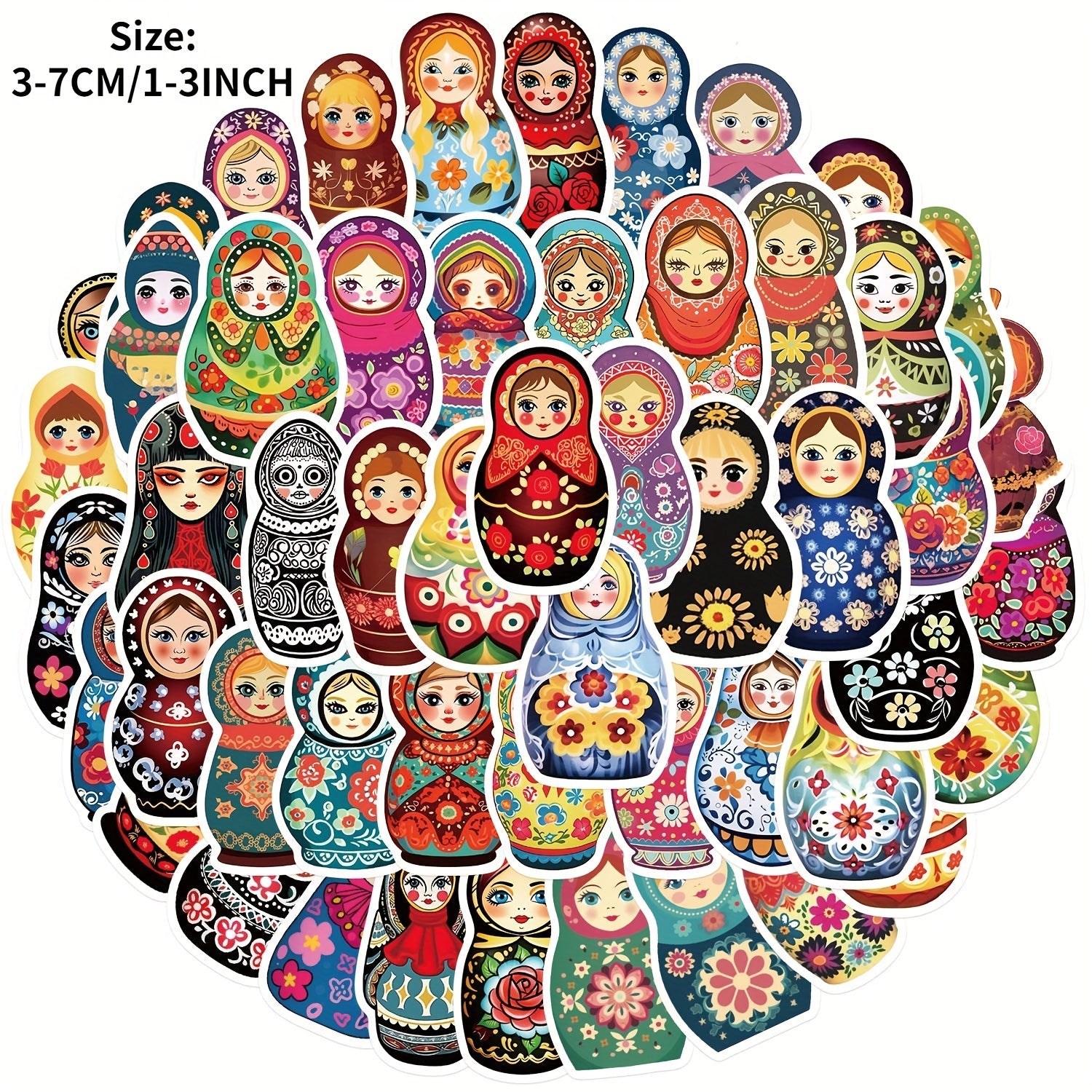 50pcs Matryoshka Doll Series Stickers Waterproof DIY Journal St