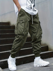 Men's Drawstring Cargo Pants Casual Outdoor Baggy Trousers
