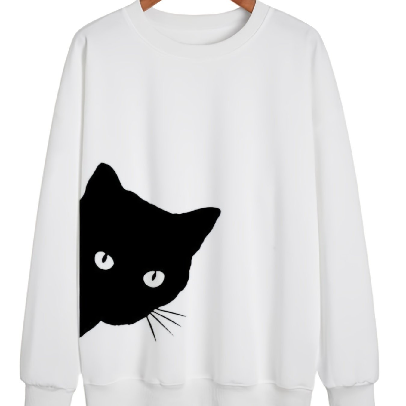 Cat Graphic Print Pullover Long Sleeve Casual Sweatshirt for Winter