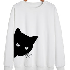 Cat Graphic Print Pullover Long Sleeve Casual Sweatshirt for Winter