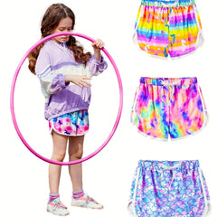 3pcs Girls Athletic Shorts Printed Kids Running Shorts