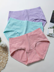 3 Pack Plus Size High Rise Panties Set Solid Color Medium Stretch