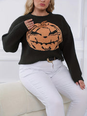 Women's Plus Pumpkin Print Long Sleeve Sweater