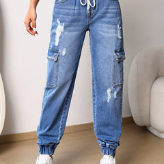 Jogger Jeans Drawstring Waist Cargo Pants Women's Denim Jeans