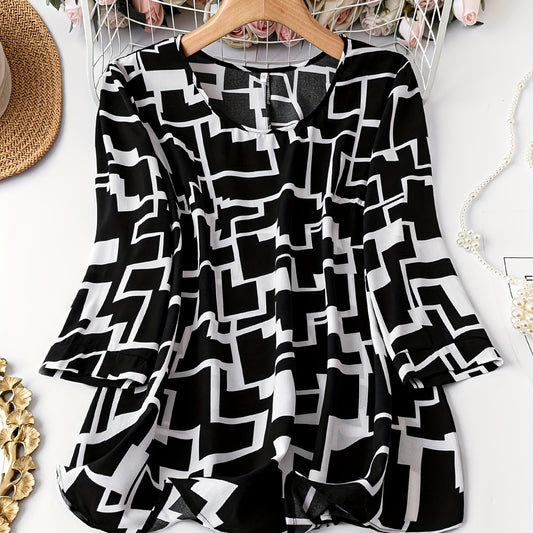 Geometric Print Round Neck Top