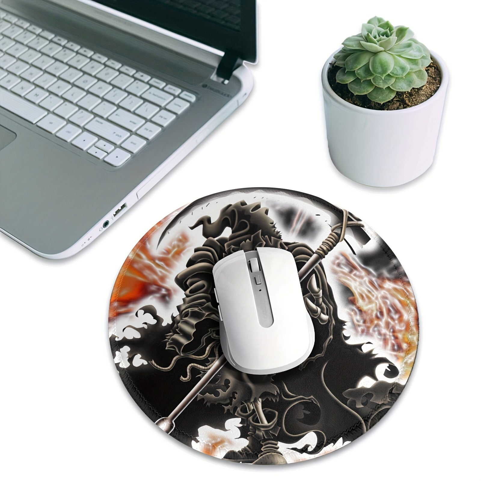 Death Version Style Round Sewn Edge Mouse Pad for Office Work and Gaming