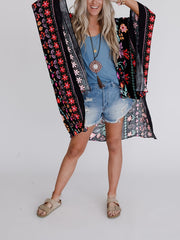 Floral Print Loose Fit Cover Up Rash Guard Kimono