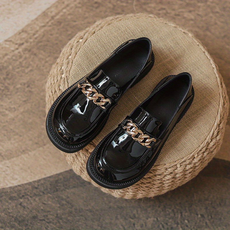 Women's Chunky Heel Loafers with Metallic Chain Detail