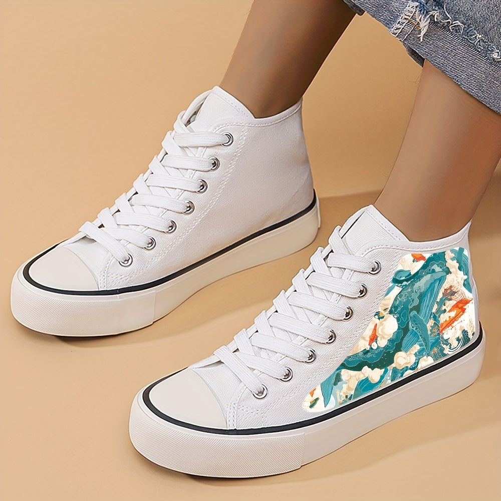 Wave Print Chunky Canvas Sneakers High Top Classic Shoes