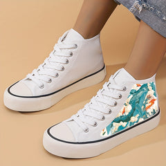 Wave Print Chunky Canvas Sneakers High Top Classic Shoes
