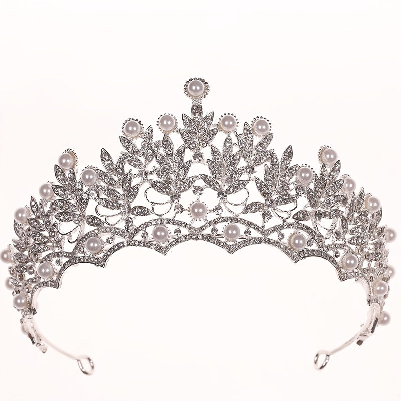 Oversize Pearl Rhinestones Leaves Bridal Tiara Wedding Classic Accessories