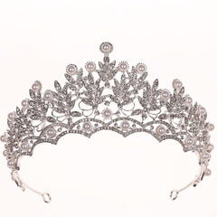 Oversize Pearl Rhinestones Leaves Bridal Tiara Wedding Classic Accessories