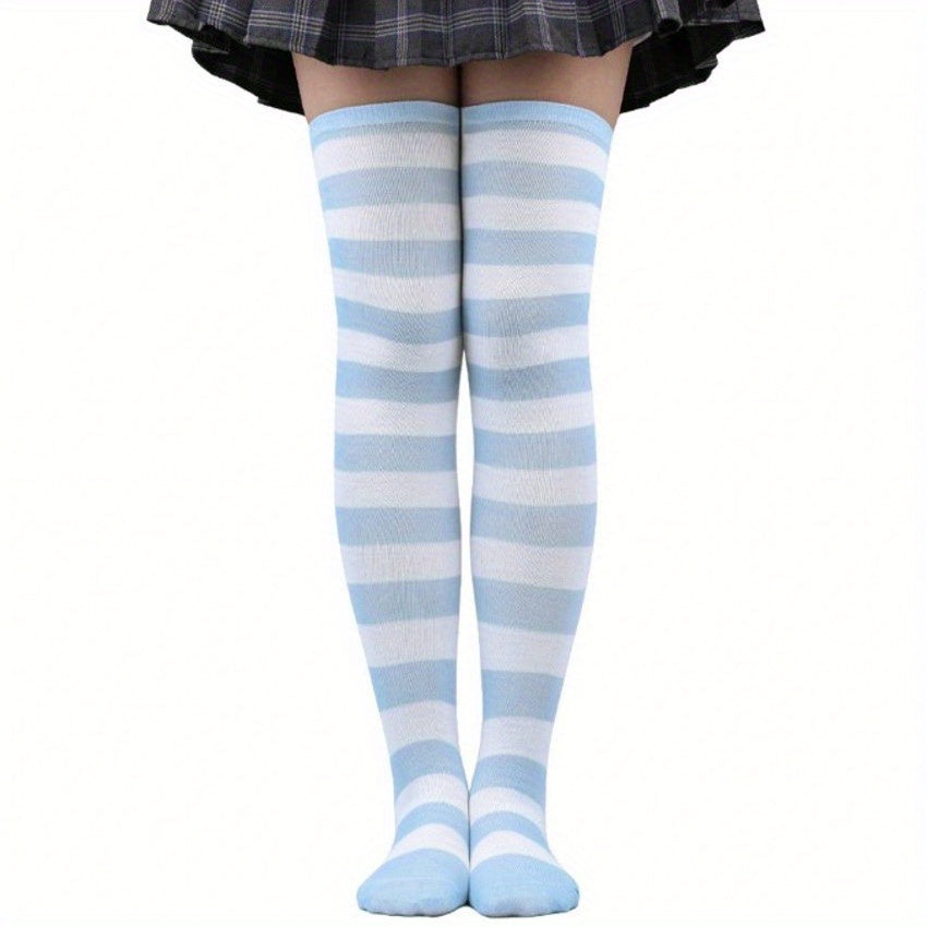 Striped Knee High Socks for School Uniform with Short Skirt Stockings