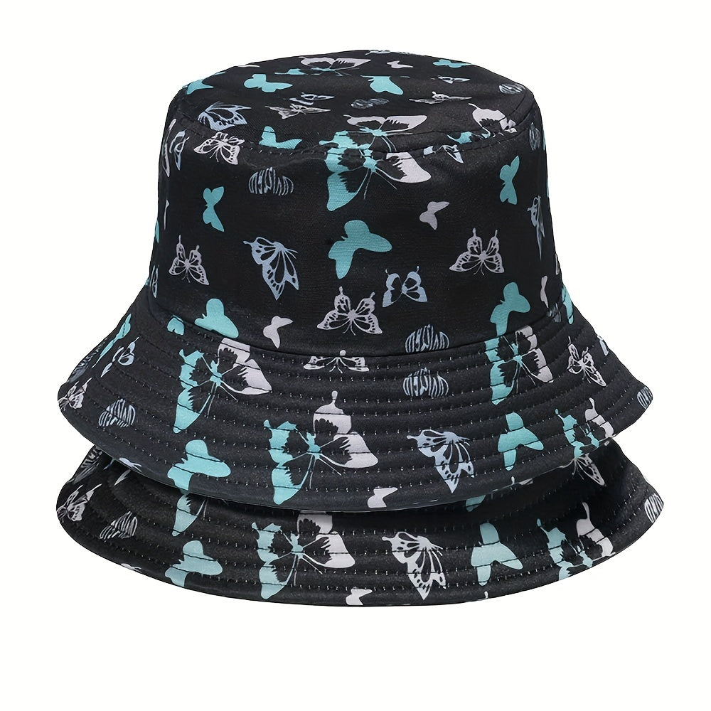 Spring Summer Butterfly Print Fisherman Hat Hip Hop Bucket Hat