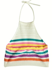 Striped Knitted Two Piece Set Halter Top & Shorts Outfit