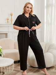 Women's Casual Pajama Set Short Sleeve Button Up Shirt & Pants