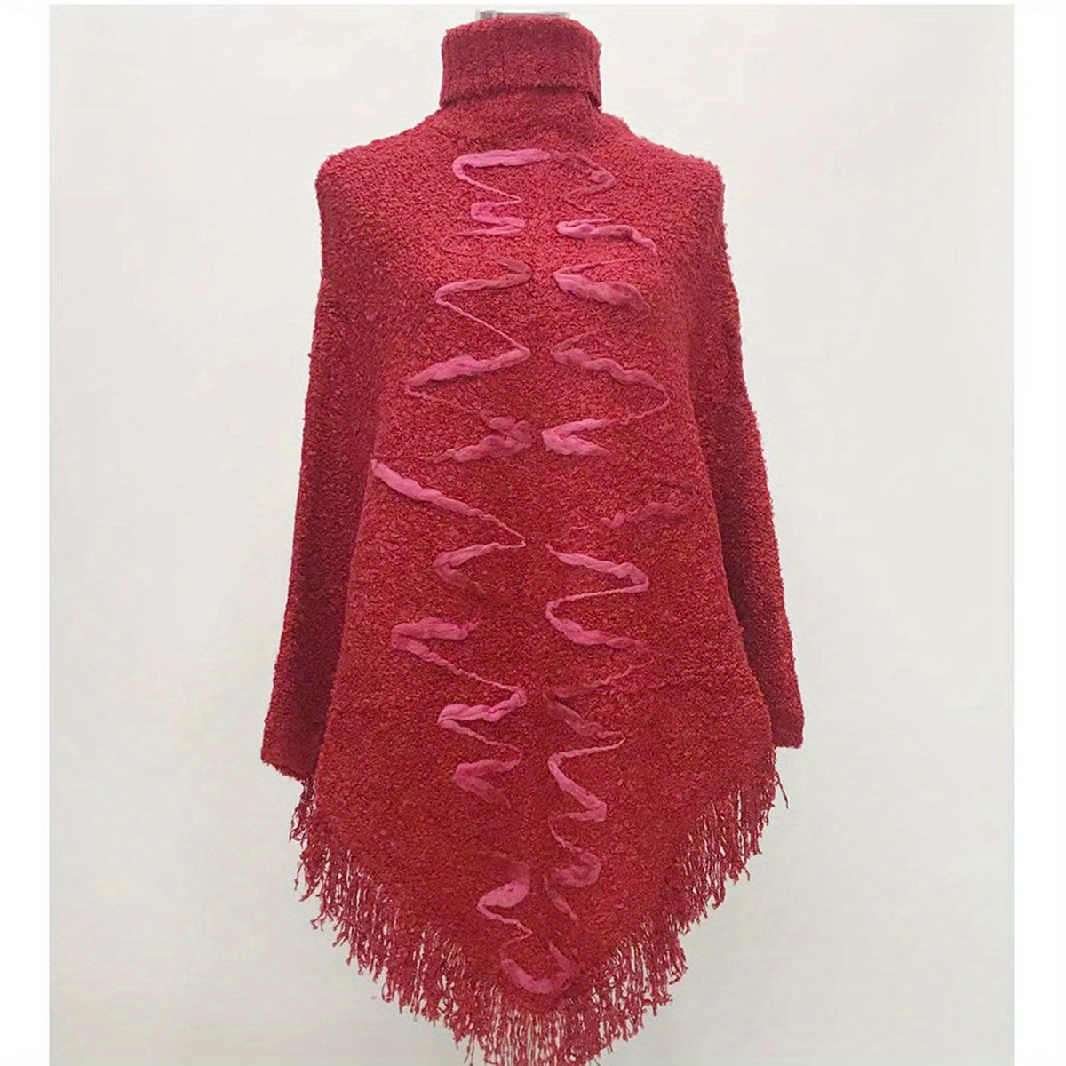 Vintage Tassel Shawl Thick Turtleneck Sweater Windproof Cape