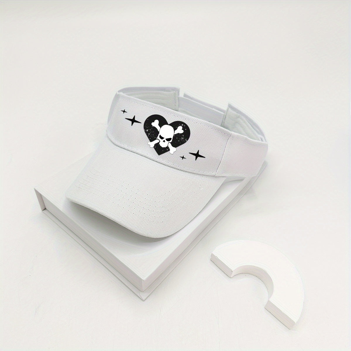 Skull Heart Print Visor Hat Cartoon Hip Hop Lightweight Sun Hat
