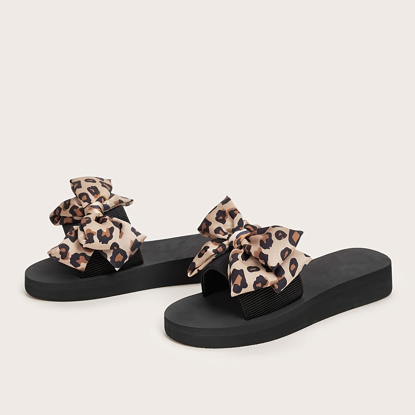 Women's Leopard Print Bowknot Slides Lightweight Open Toe Slides