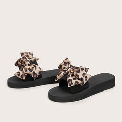 Women's Leopard Print Bowknot Slides Lightweight Open Toe Slides