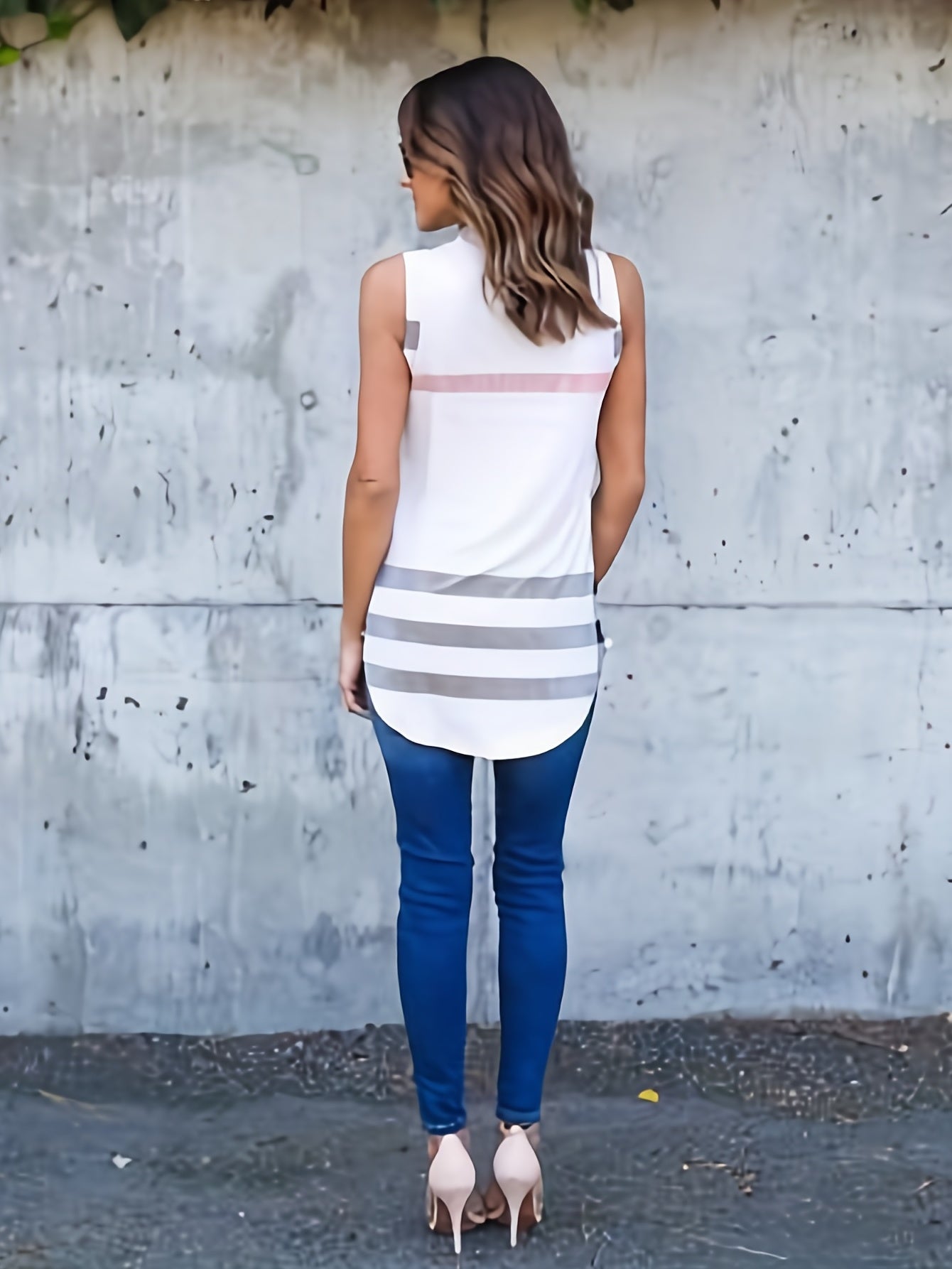 Striped V-neck Tank Top Sleeveless Casual Women's Tops