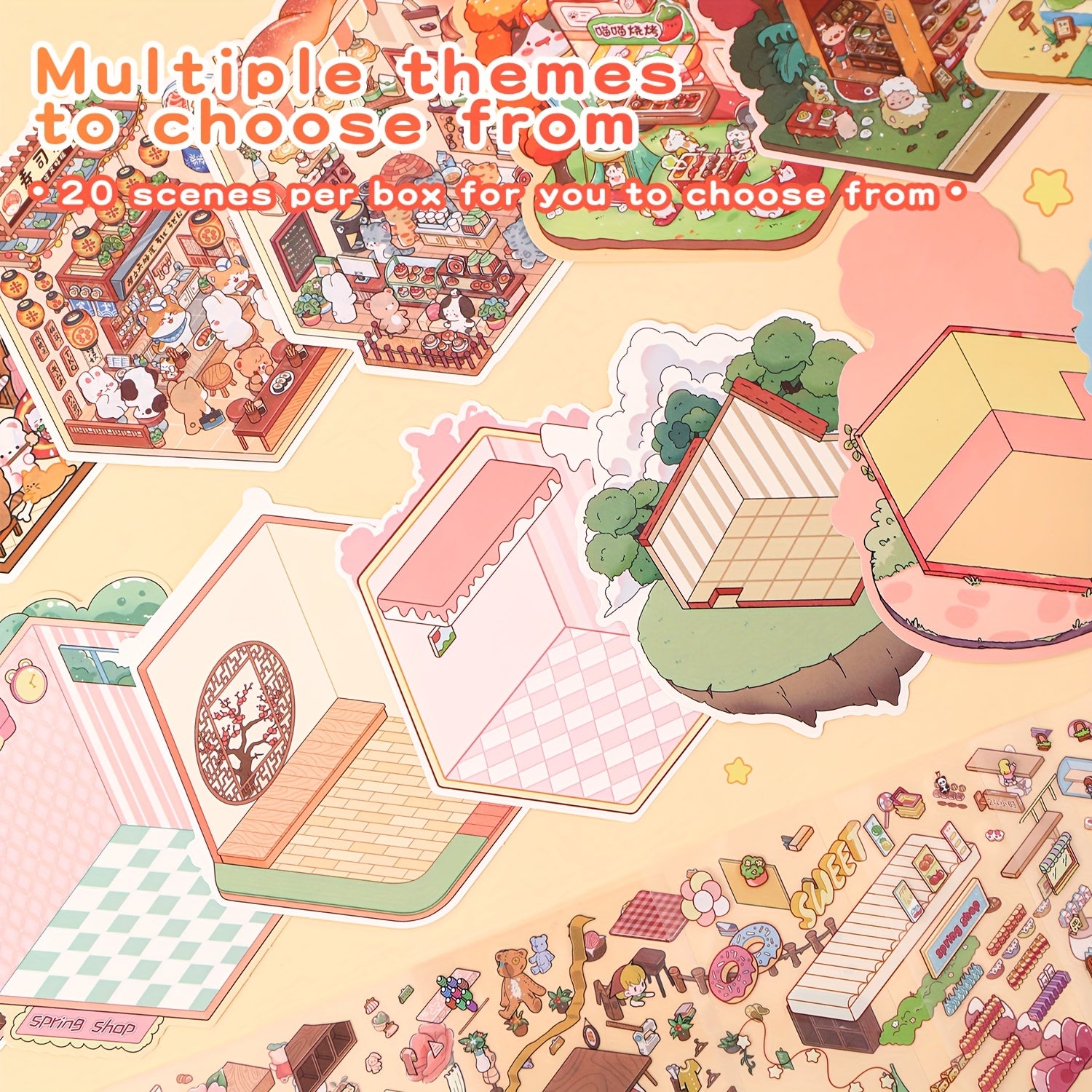 DIY House Stickers Kit - 61 Style 3D Scenes for Journals and Toys