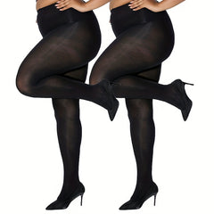 2 Pairs Plus Size Casual Pantyhose Set Women's Plus Elastic Control Top Tights