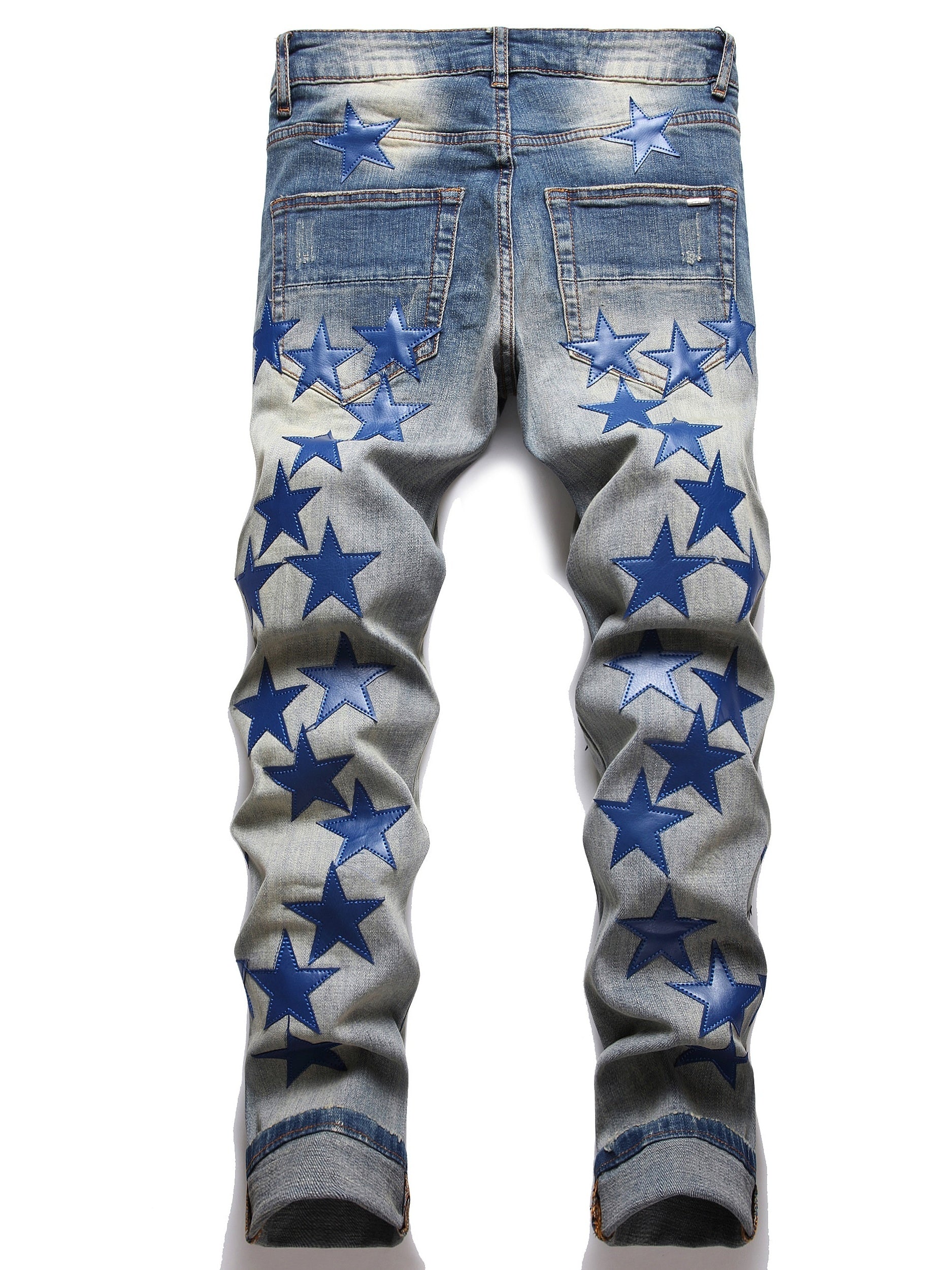 Men's Star Pattern Jeans Punk Style Ripped Denim Pants Outdoor Wear