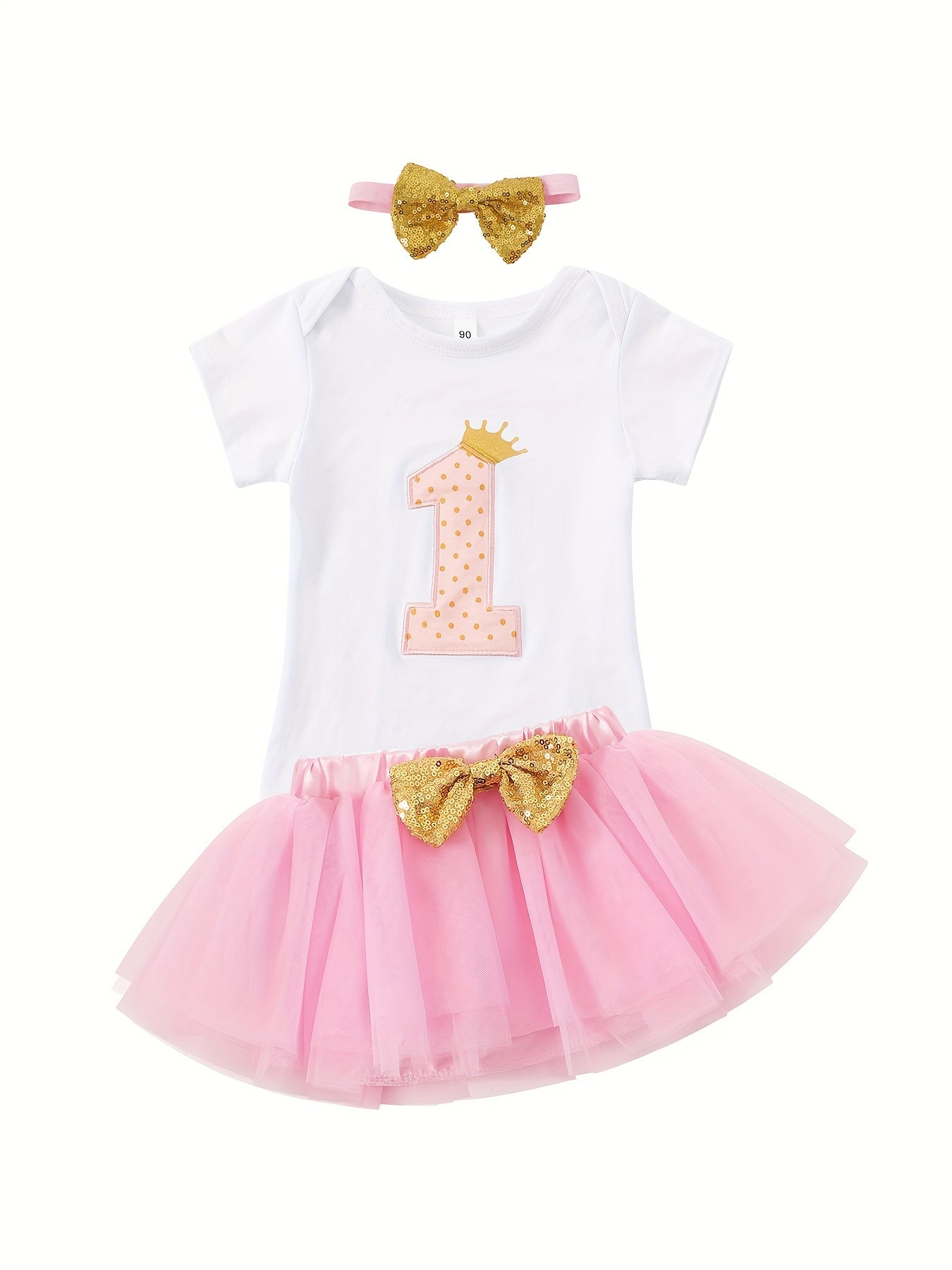 Sweet Party Baby Girls Gown Romper Lace Skirt Hairband 3pcs Set