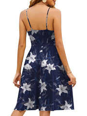 Floral Print V-neck Spaghetti Dress Backless Cami Dress