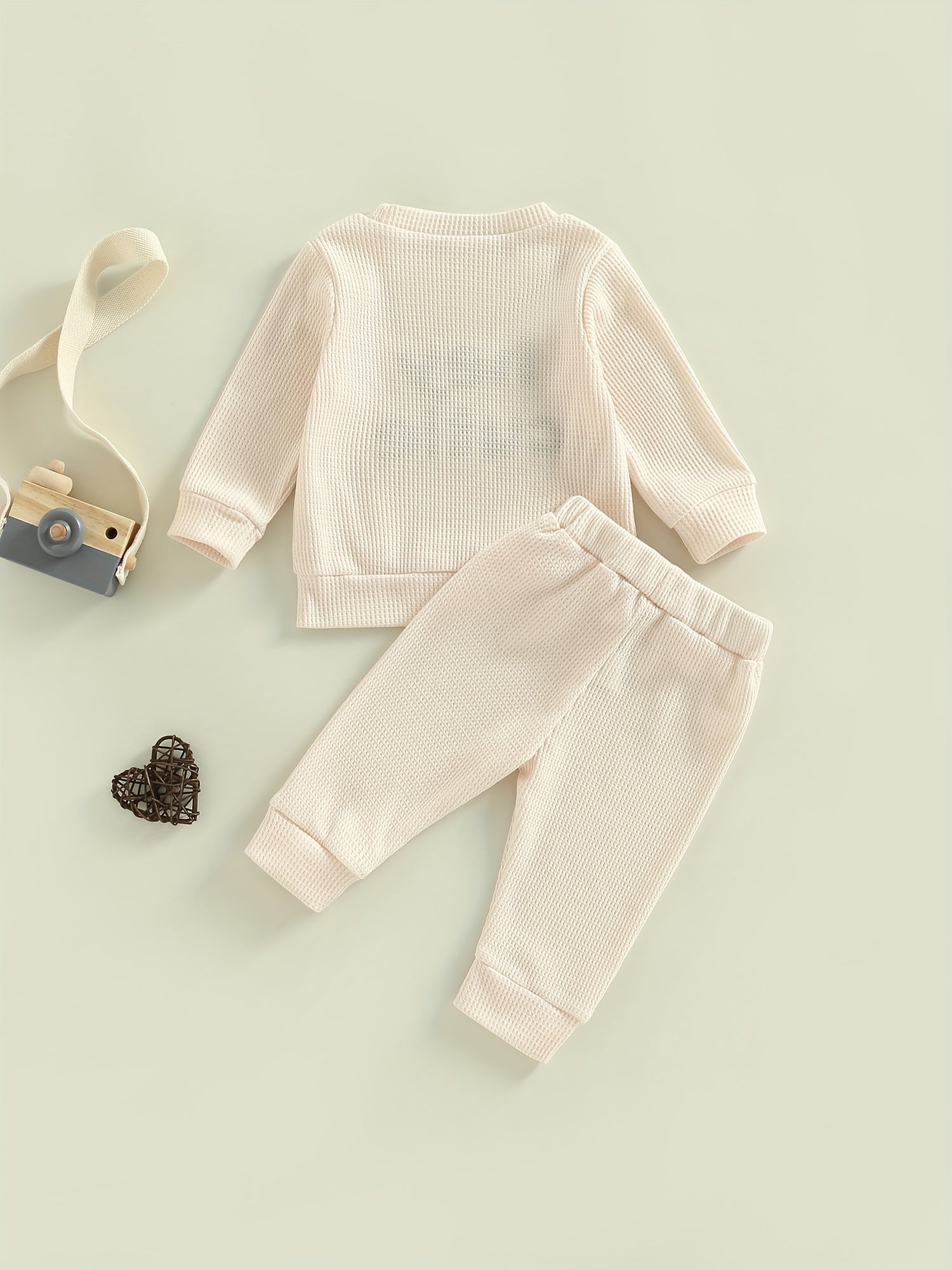 Baby Boy's Waffle Set Embroidered Sweatshirt & Trousers