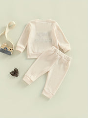 Baby Boy's Waffle Set Embroidered Sweatshirt & Trousers