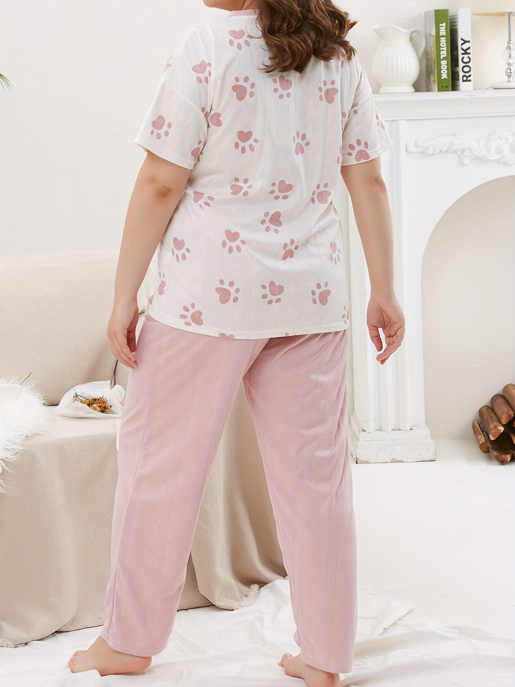 Paw Print Top & Jacquard Pants Pajama Set