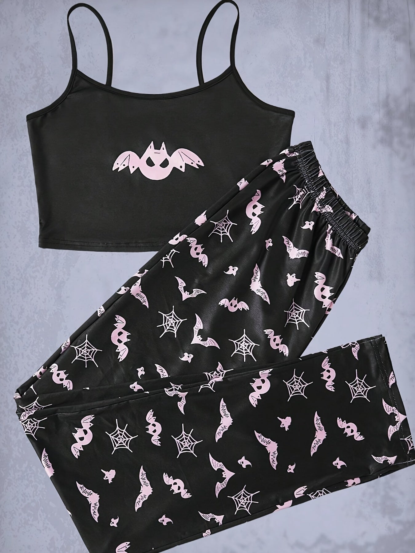 Cartoon Bat Print Pajama Set for Women